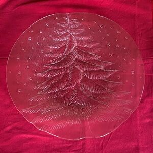Vintage Mikasa 14” Glass Christmas Platter with a Frosted Tree “Noel Frost”